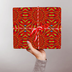 Abstrakt Hippie Red & Gult Blommigt Ethnic Tribal Presentpapper