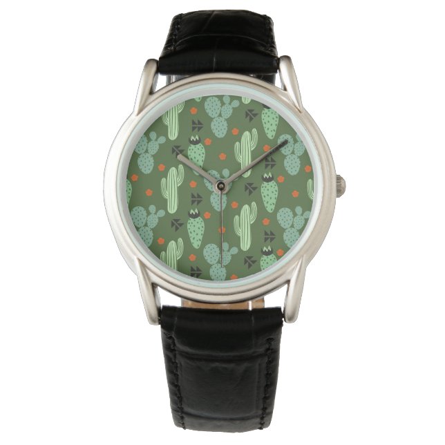 Abstrakt Hipster Cactus Desert Mönster Armbandsur (Framsida)