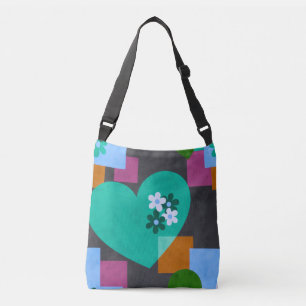abstrakt hjärta, geometriskt blommigt, färgrik tot axelväska