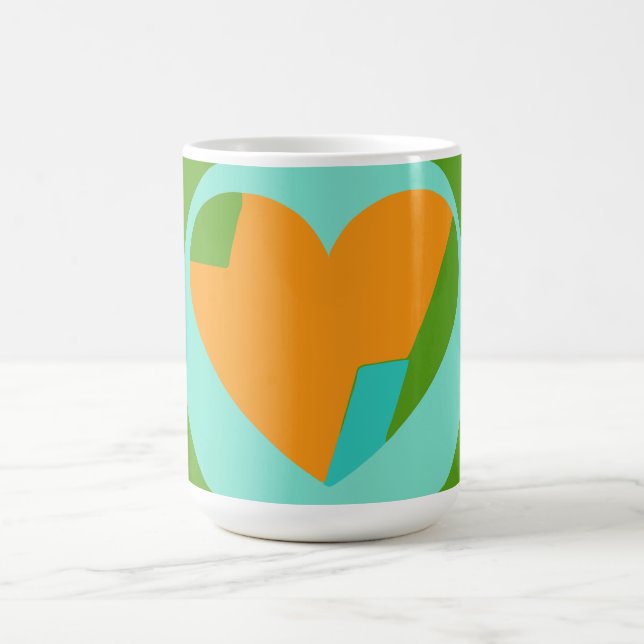 Abstrakt hjärta grön teal orange cirkel kaffemugg (Center)
