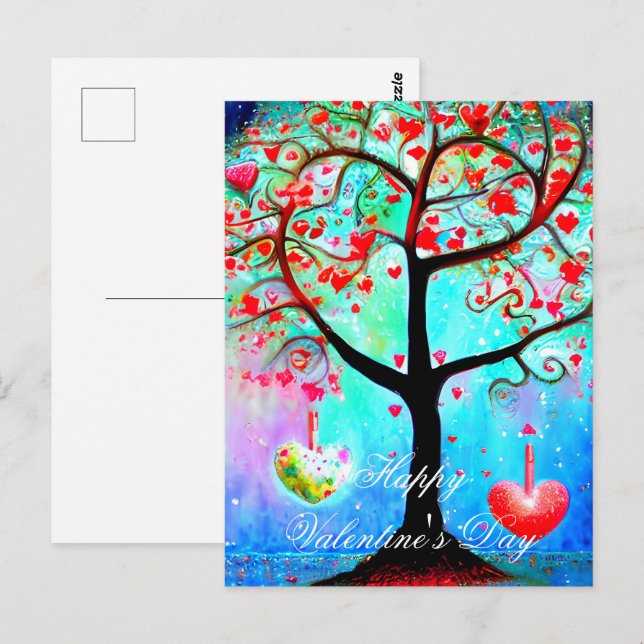 Abstrakt hjärta träd valentin vykort (Fram/baksida)