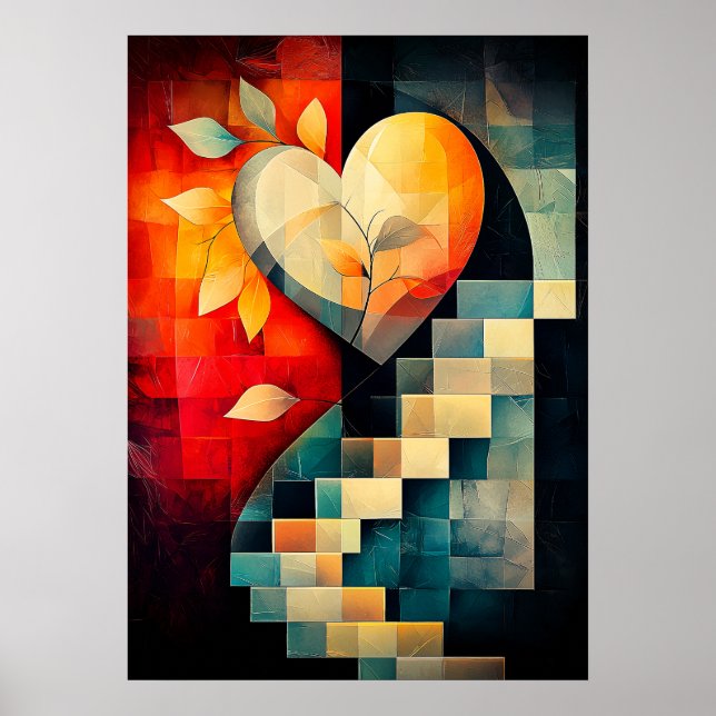 Abstrakt hjärtkonst - Geometrisk kärleksdesign Poster (Framsidan)