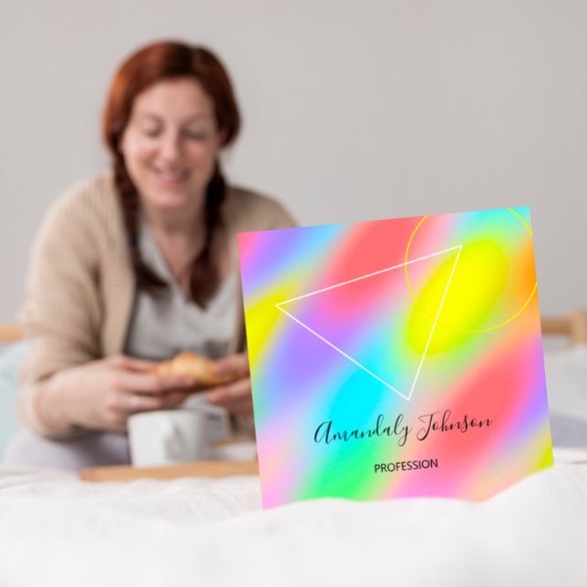 Abstrakt Holografisk regnbågsgeometri kvadrat Fyrkantigt Visitkort (Skapare uppladdad)