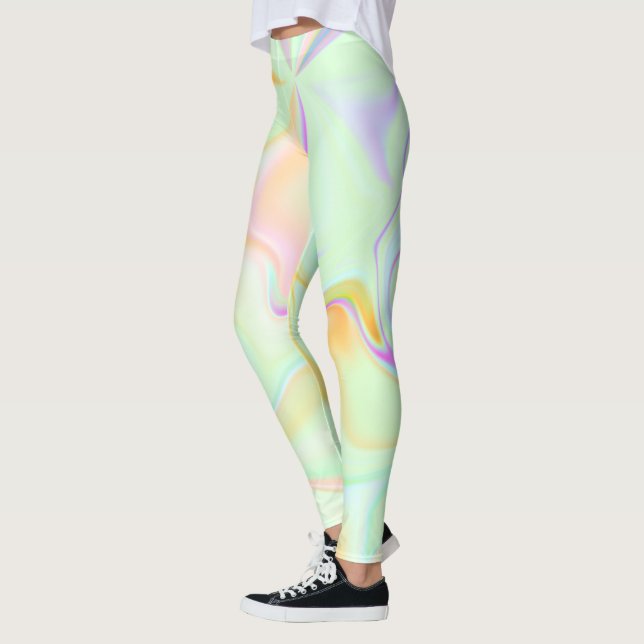 Abstrakt Hologram Falsk Färgglatt Mönster Leggings (Vänster)
