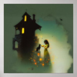 Abstrakt Horns Cat House Witchy AI Art Matte Value Poster