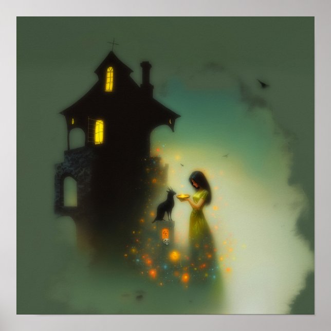 Abstrakt Horns Cat House Witchy AI Art Matte Value Poster (Framsidan)