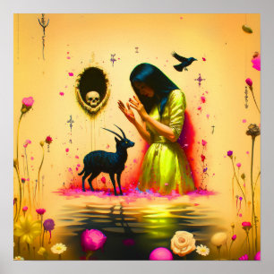 Abstrakt Horns Cat Skull Witchy AI Art Matte Value Poster