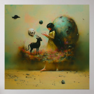 Abstrakt Horns Cat Skull Witchy AI Art Matte Value Poster