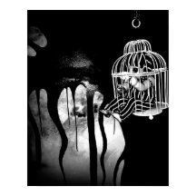 Abstrakt Horror art - baby doll i bur