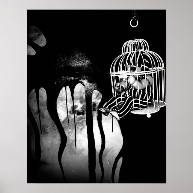 Abstrakt Horror art - baby doll i bur Poster (Framsidan)