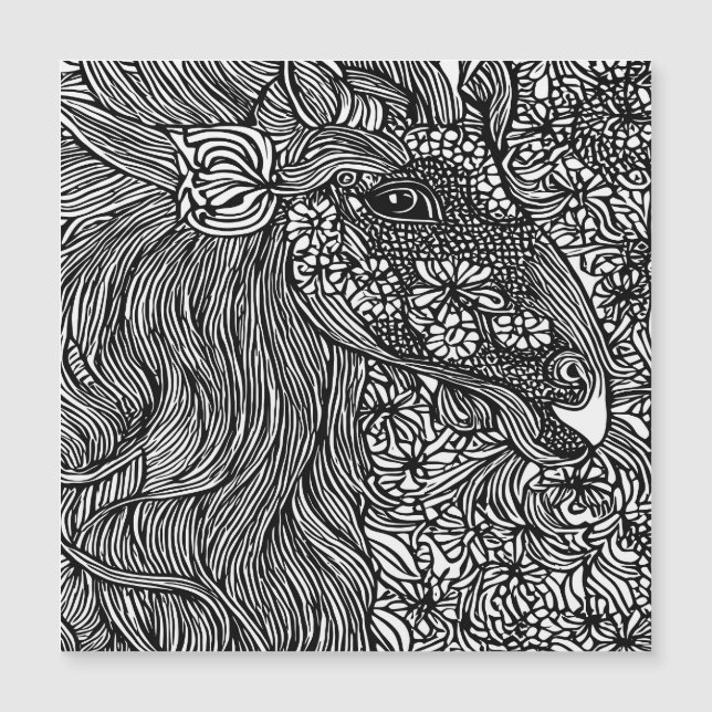Abstrakt Horse ansikte Flowers Original bläck Art (Framsida)