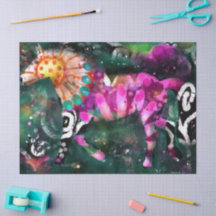 Abstrakt Horse Blommigt Rosa Grönt avoupage