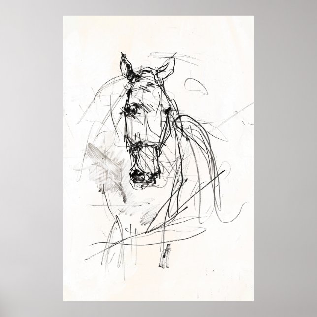 Abstrakt Horse Porträtt Sketch - Premium Poster (Framsidan)