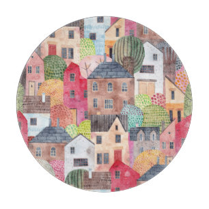 Abstrakt Houses: Sömlös bakgrund med vattenfärg.