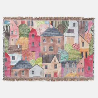 Abstrakt Houses: Sömlös bakgrund med vattenfärg. Filt