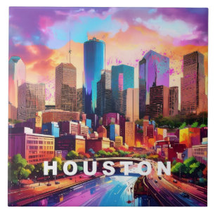 Abstrakt Houston Skyline Art Modern Cityscape Kakelplatta