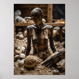 Abstrakt Human i Rotten Wood Lodge med svampar Poster