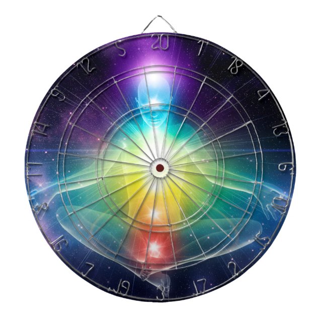 Abstrakt human lotus yoga-form med chakras darttavla (Framsidan)