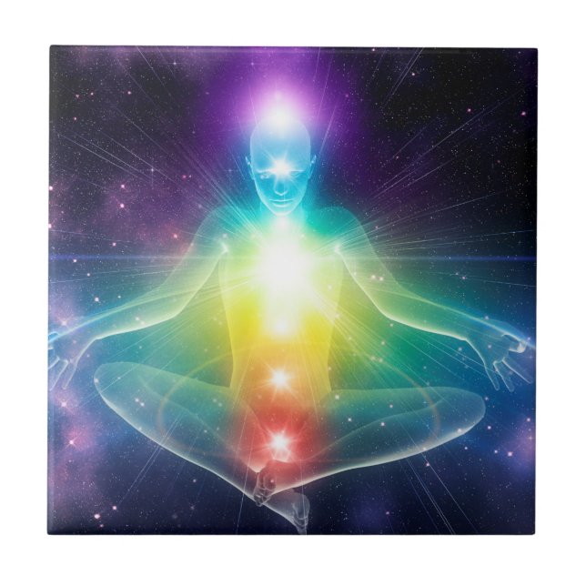 Abstrakt human lotus yoga-form med chakras kakelplatta (Framsidan)