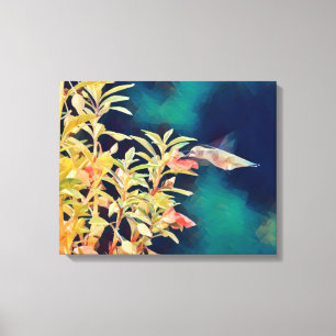 Abstrakt Hummingbird Flowers Canvas Art Skriv ut