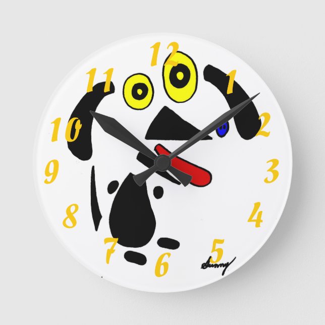 Abstrakt Hund Clock Rund Klocka (Framsida)