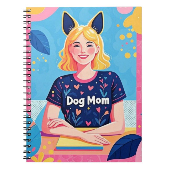 Abstrakt hund mamma i rosa blå anteckningsbok (Framsidan)