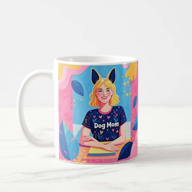 Abstrakt hund mamma i rosa blå kaffemugg (Vänster)