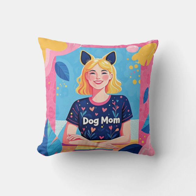 Abstrakt hund mamma i rosa blå kudde (Framsida)