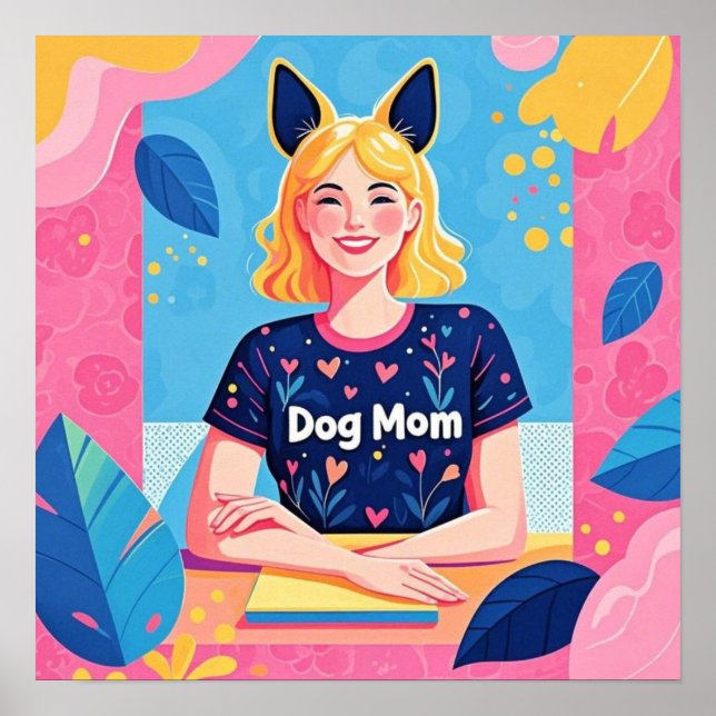 Abstrakt hund mamma i rosa blå poster (Framsidan)