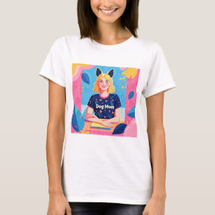 Abstrakt hund mamma i rosa blå t shirt