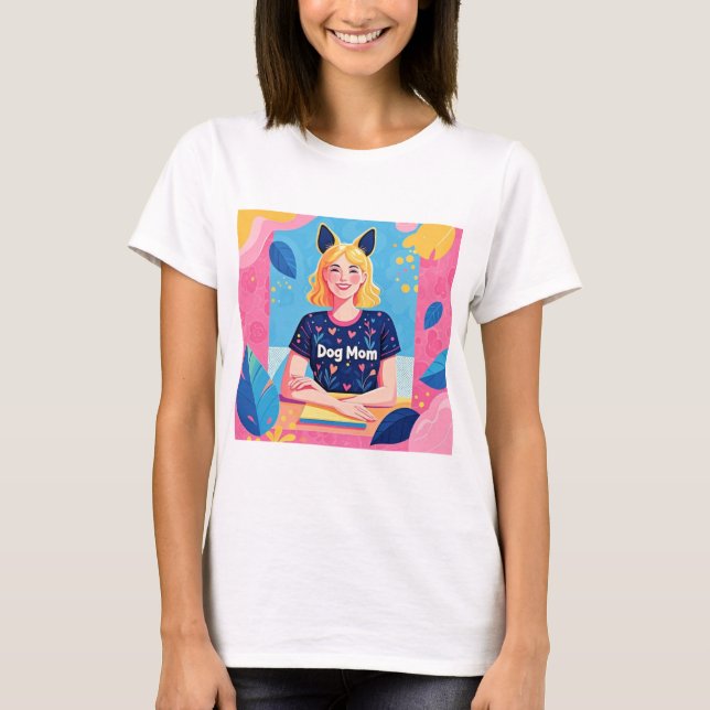 Abstrakt hund mamma i rosa blå t shirt (Framsida)