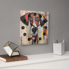 Abstrakt Hund Wide Eyed Fyrkantig Klocka