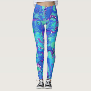 Abstrakt i blåsor, Gröntar och Lila Leggings