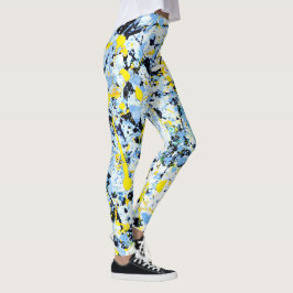 Abstrakt i blått, gult och svart leggings