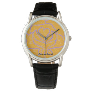 Abstrakt "I Heart You" ro i gult och lila Armbandsur