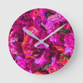 Abstrakt i Lila Orangar och Gröntar Rund Klocka