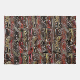 Abstrakt i mahogny och mörk röd kökshandduk