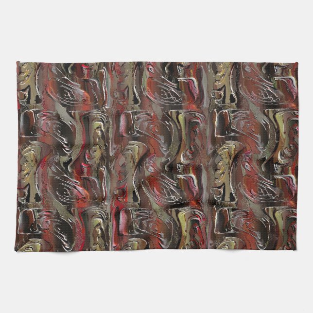 Abstrakt i mahogny och mörk röd kökshandduk (Horisontell)