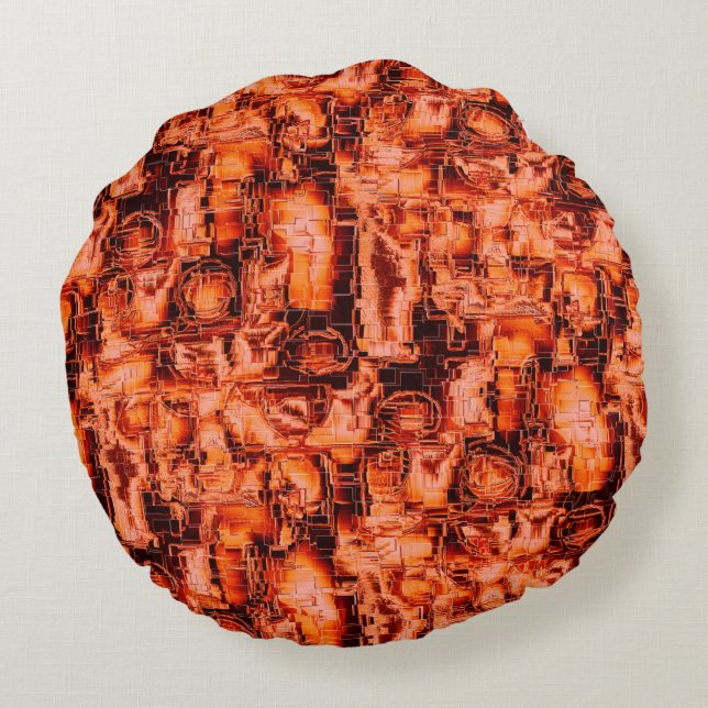 Abstrakt i mosaiskt skulpterade, i koralltoner rund kudde (Baksidan)