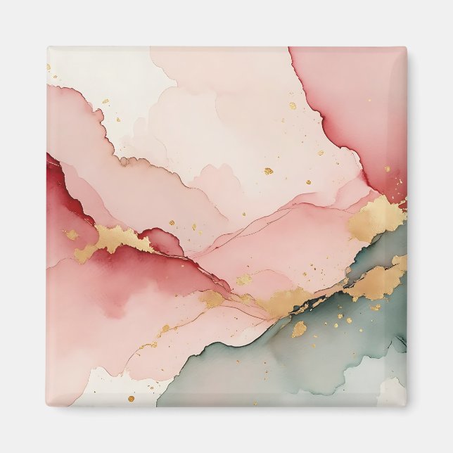 Abstrakt i rosa, turkos och guld magnet (Framsidan)