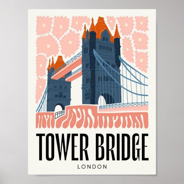 abstrakt i Torn Bridge London blommigt art. Poster (Framsidan)