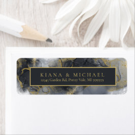 Abstrakt-ID988 för moody Bläck-kol-Guld Returadress Etikett