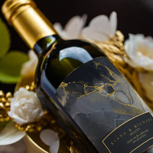 Abstrakt-ID988 för moody Bläck-kol-Guld Vinflaska Etikett