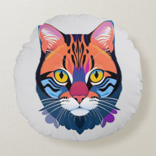 Abstrakt illustration av en kattansikte rund kudde