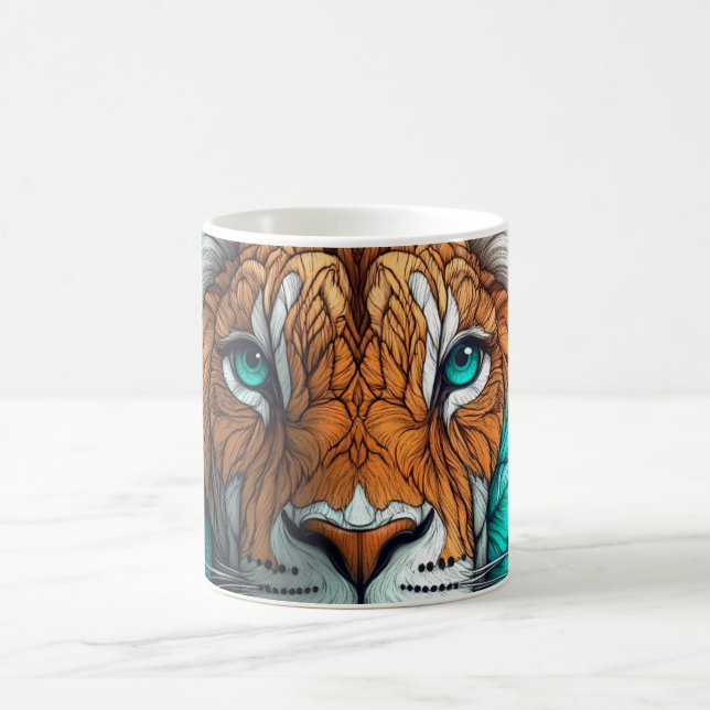 abstrakt illustration av ett lejonansikte kaffemugg (Center)