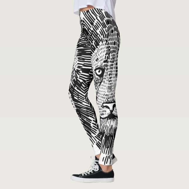 Abstrakt illustration av modigt lejonansikte leggings (Vänster)