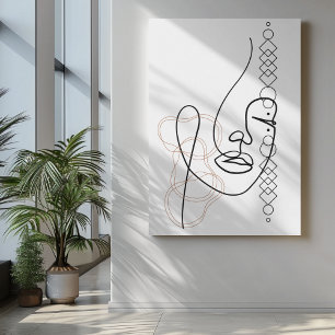 Abstrakt illustrationer av en linjekonst i brunt canvastryck