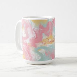 Abstrakt Impasto Paint Coral Gult Turkos Kaffemugg