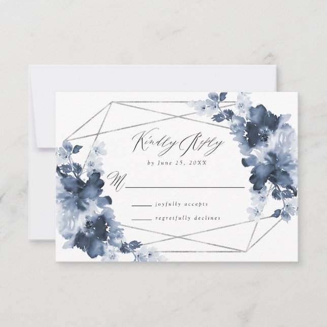 Abstrakt Indigo Blommotiv | Bröllops-Svarskort OSA Kort (Framsida)