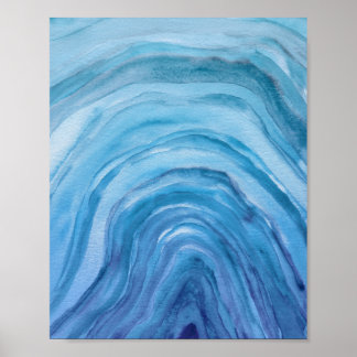 Abstrakt Indigo Blue Agate II Vattenfärgsbild Poster